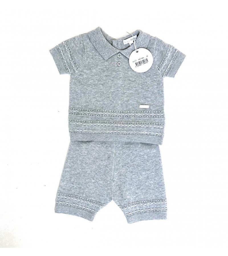 Blues Baby 2pc Grey Collared Kitted Short Set PACK OF 12