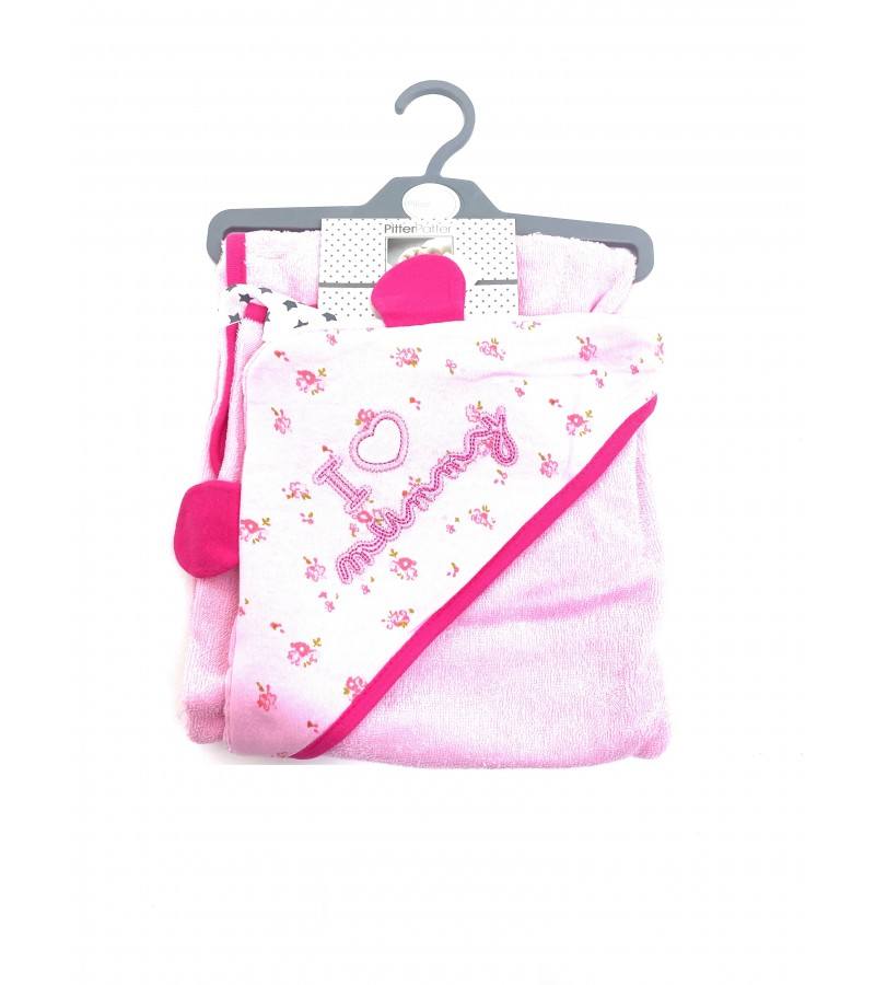 Pitter Pater 'I Love Mummy' Baby Girls Hooded Towel PACK OF 6