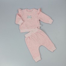 Watch Me Grow 'Cat' Baby Girls Pink Quilted Top and Trouser Set PACK 6