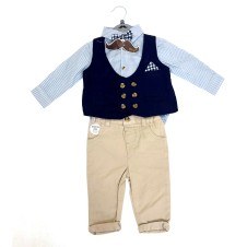 LIttle Gent Baby Boys 3pc Waistcoat, Chino  and Bowtie Set PACK OF 4