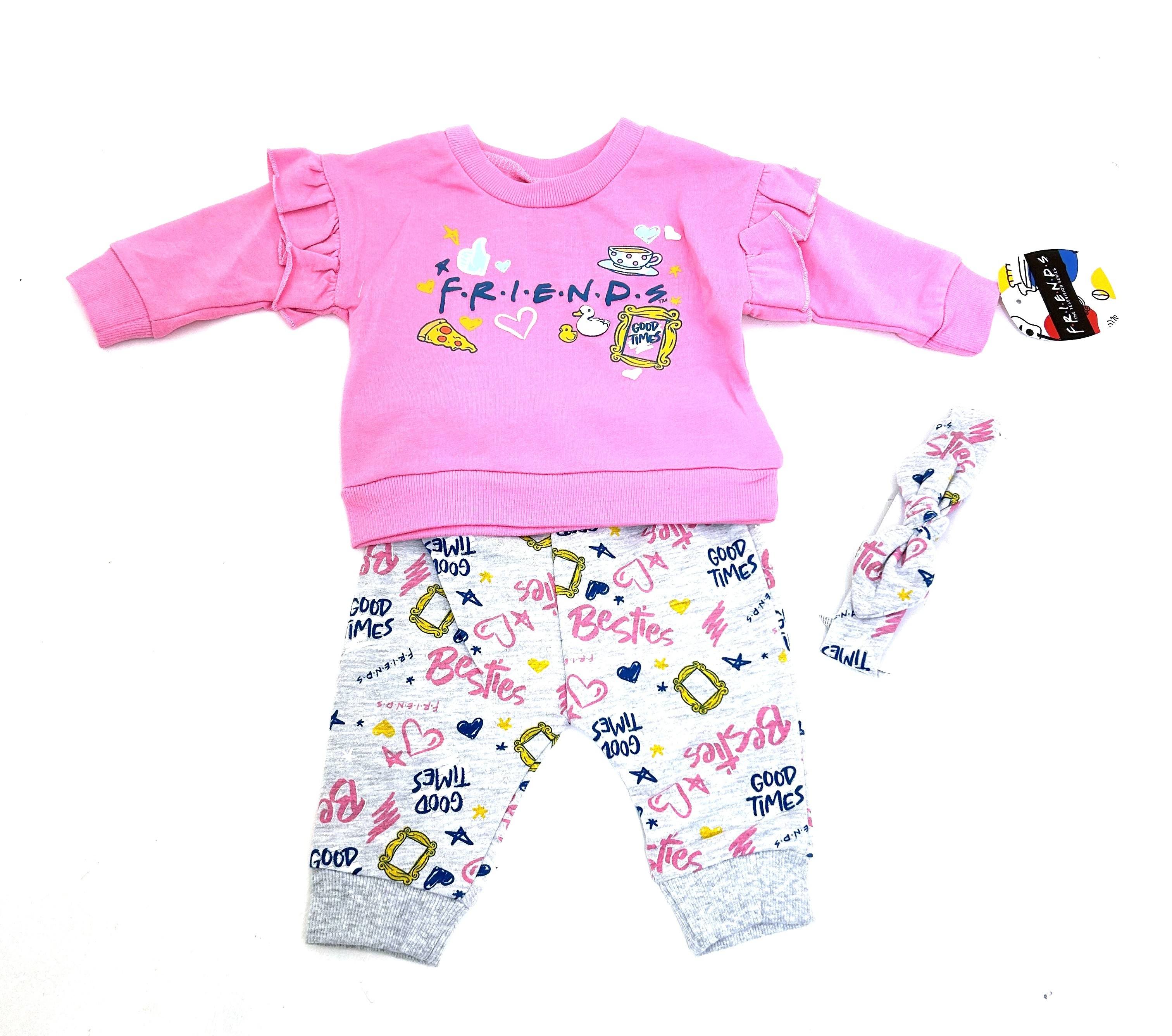 Friends Baby Girls 3pc Jogpant, Sweater and Headband Set PACK OF 8